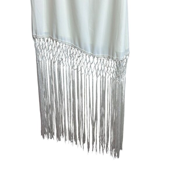 Lulus Love at Dusk Cream One-Shoulder Asymmetrical Fringe Midi Dress Size Large - Picture 3 of 10